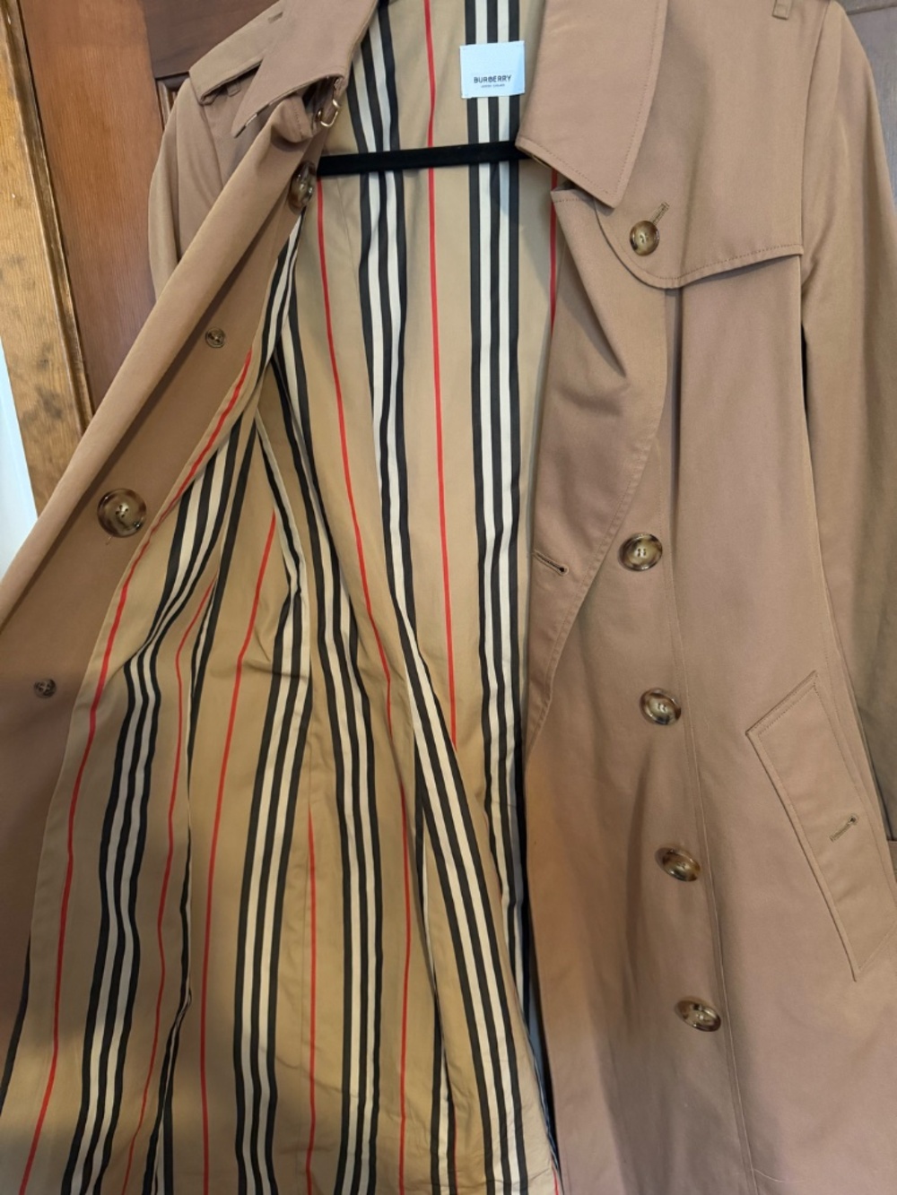 Burberry Trench coat Dark Honey Color White Label Striped Lining Size US 6 UK 8 - Picture 5 of 7